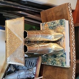 Gold Stiletto Heel Pointy Toe Zipper Ankle Boot 9